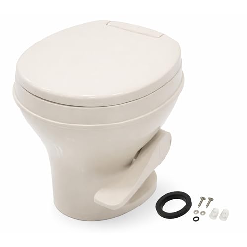 SEAFLO Bone RV Toilet, Residential Height 18.4", Gravity Flush Foot Pedal, Soft Close Seat, Camper Toilet for RV Motorhome Travel Trailer, Parchment, SFRTPH-02-01, 4-Year Warranty - color: Bone