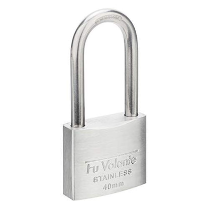 Stainless Steel Padlock, 304 Marine Series, Weatherproof & Rustproof Padlock for Outdoor use, 1-9/16 inch Wide, Long Shackle, Stainless Steel Body & Shackle - color: FUPS140L