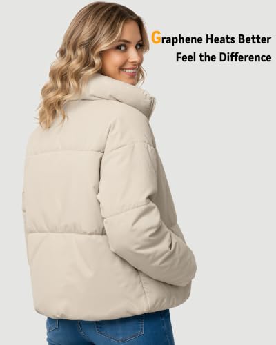 Genovega Graphene Women Heated Jacket 12V Fast Charge 18400mAh Large Capacity - color: Light Khaki, size: Medium