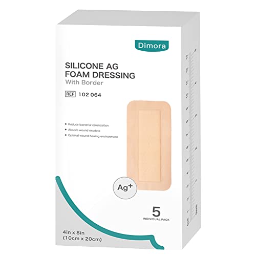 Dimora Ag Sliver Silicone Foam Dressing 4"x8" - size: 4" x 8" Ag(5 PCS)
