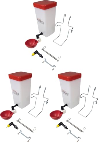 Hen's Choice™ 1L (32 oz) Drinker W/Cup, Nipple, & Wire Bracket for Poultry & Small Animals, Chick Waterer, Red (Pack of 3) - color: Red/White, size: 1 Liter (Pack of 3)