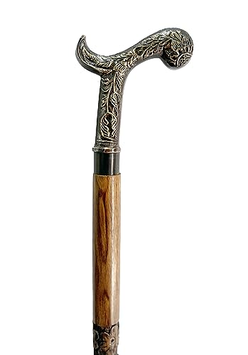 “Elegant Wooden Walking Stick with Handcrafted Floral Brass Handle – Stylish Men’s & Women’s Cane for Walking Support, Gifts & Everyday Use”