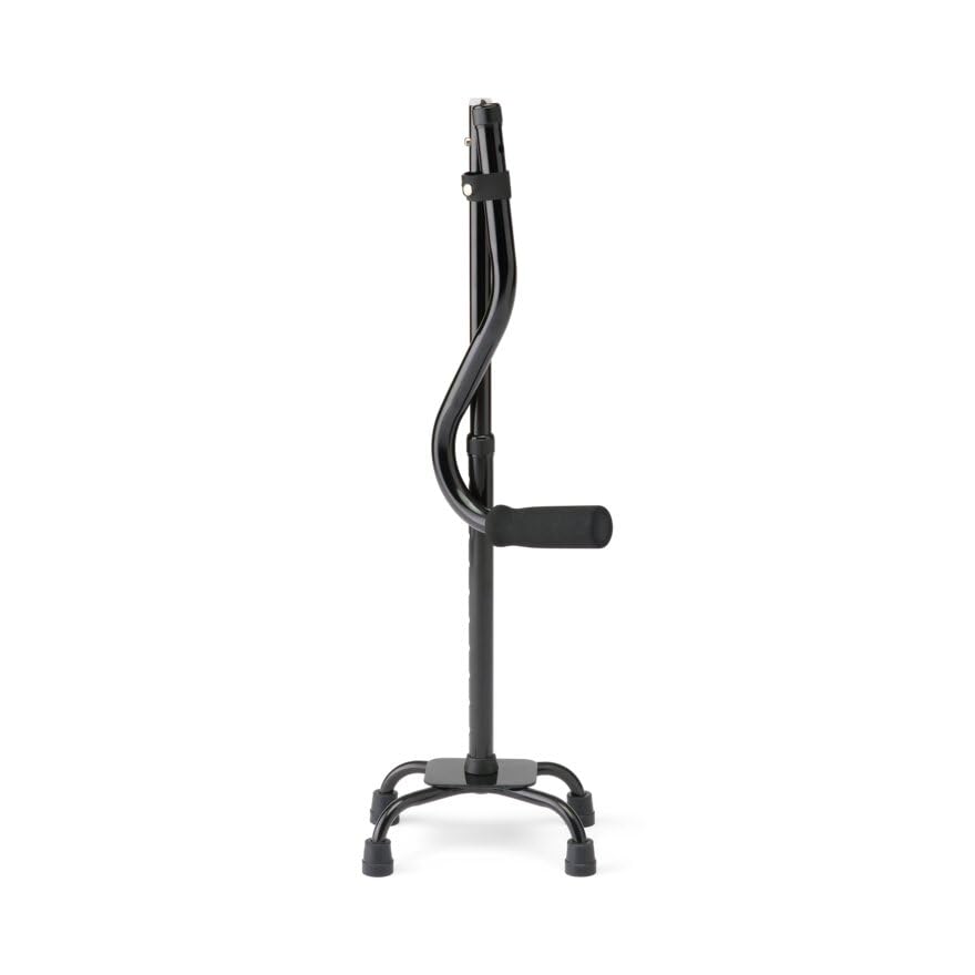 Medline Folding Quad Cane, Small Base, Quad Base for Greater Stability, Skid-Resistant Rubber Tips, Lightweight Aluminum, Black - size: Small Base