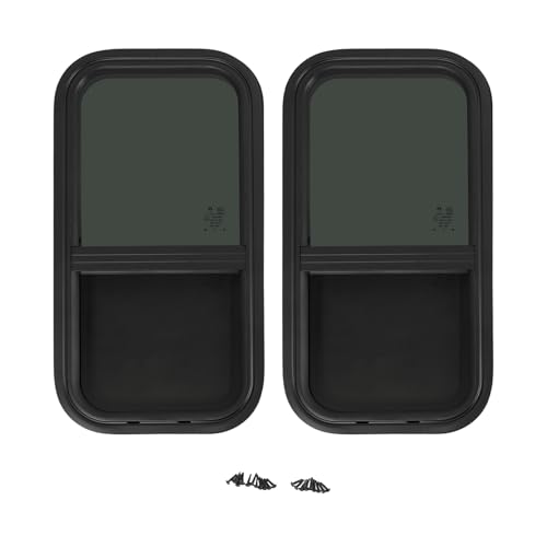 RV Window Teardrop Style 2Pack, 12" X 24" Universal RV Window Vertical Slide With 2 Trim Ring, Vertical Sliding Glass Window with Screen Window for Cargo, Horse Trailer (12" X 24" （2 pack）) - size: 12" X 24"（2 pack）