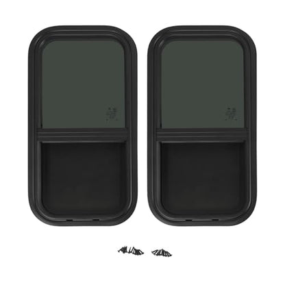 RV Window Teardrop Style 2Pack, 12" X 24" Universal RV Window Vertical Slide With 2 Trim Ring, Vertical Sliding Glass Window with Screen Window for Cargo, Horse Trailer (12" X 24" （2 pack）) - size: 12" X 24"（2 pack）
