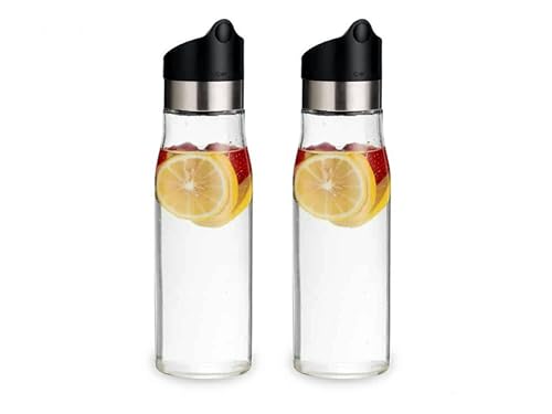 J&M DESIGN 2-Pack 28 OZ Glass Pitcher With Lid Water Carafe Easy Twist Stainless Steel & Plastic Lid w/Removeable Strainer Juice Beverage Iced Tea Ice Coffee Milk Dishwasher Safe Container Bottle Jar - size: 2-Pack