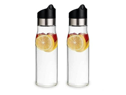 J&M DESIGN 2-Pack 28 OZ Glass Pitcher With Lid Water Carafe Easy Twist Stainless Steel & Plastic Lid w/Removeable Strainer Juice Beverage Iced Tea Ice Coffee Milk Dishwasher Safe Container Bottle Jar - size: 2-Pack