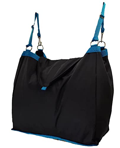 Supreme Slow Feed Top Load Hay Bag with Super Tough Bottom with 2" x3.5” Rectangular Openings and 6 Month Warranty (Turquoise & Black) - color: Black and Turquoise
