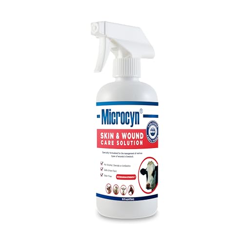 Microcyn Livestock Skin & Wound Care Solution – 16 oz HOCl-Based Cleansing Spray for Cuts, Scrapes & Irritated Skin – Professional Farm & Ranch Support for Cattle, Horses, Goats & Sheep