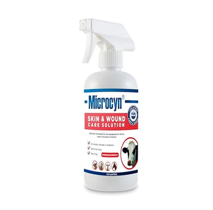 Microcyn Livestock Skin & Wound Care Solution – 16 oz HOCl-Based Cleansing Spray for Cuts, Scrapes & Irritated Skin – Professional Farm & Ranch Support for Cattle, Horses, Goats & Sheep