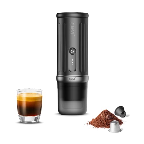 CERA+ PCM03S Portable Espresso Machine, 13500mAh Self-Heating Coffee Maker | 20 Bar Electric Espresso Maker with Up to 8 Cups per Charge, Compatible with NS Pods & Grounds for Travel, RV & Daily Coffee - color: Black