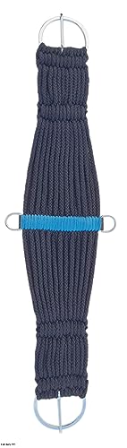 Horse Western 25 Strand Double Weave Mohair Roper Girth- Breathable Saddle Girth with Stainless Steel Buckles - color: black with navy blue