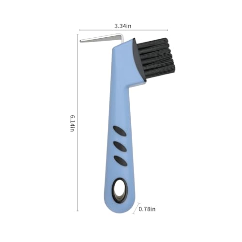 2-in-1 Blue Horse Hoop Pick with Brush Equine Hoop Pick | Metal Pick,PP Bristles,TPR Overmolded Handle,Hangable,Hoof Scraper Brush,Hoop Pick for Horses Cattle Donkey Livestock