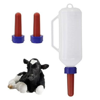 1L Calf Milk Feeder Bottle with 2 Replacement Nipples Handle Hanging Bottle