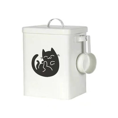Galvanized Iron Pet Food Container Moistureproof Pet Snack Organizer Airtight Seal Dry Food Storage for Cats and Dogs(White) - color: White
