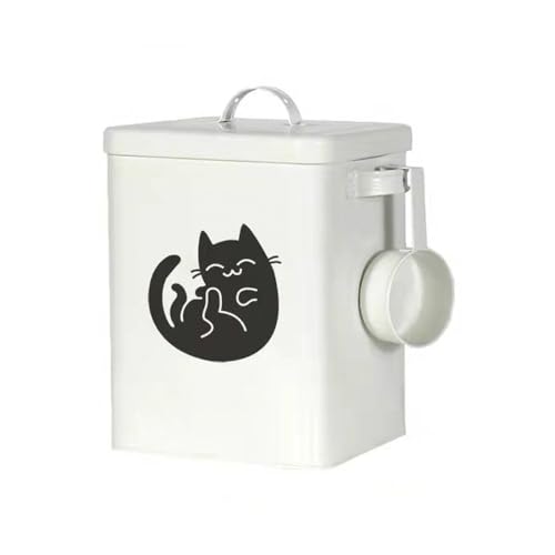 Galvanized Iron Pet Food Container Moistureproof Pet Snack Organizer Airtight Seal Dry Food Storage for Cats and Dogs(White) - color: White