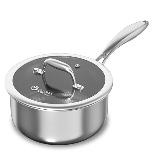 COOKER KING 1.5 Quart Stainless Steel Saucepan, Nonstick Sauce Pan, Ceramic Suce Pot with Tempered Glass Lid, Induction Pot Compatible with All Cooktops, Dishwasher & Oven Safe(PFAS/PFOA/PTFE Free) - size: 1.5 Quarts