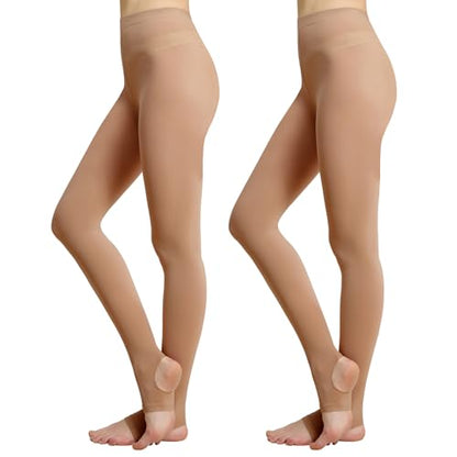 MANZI Women's Stirrup Tights Convertible Dance Tights Adult Women for Ballet Pack of 2 - color: Light Suntan, size: Small-Medium