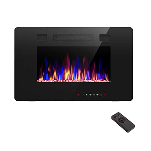 R.W.FLAME 30 inch Recessed and Wall Mounted Electric Fireplace, Low Noise,Fit for 2 x 4 and 2 x 6 Stud, Remote Control with Timer,Touch Screen,Adjustable Flame Color and Speed, 750-1500W - size: 30"
