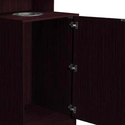 Flash Furniture Trash Can Enclosure, 32 Gallon, Mahogany | 8" Drop Hole, Tray Shelf, Swing Door, Commercial Grade - color: Mahogany