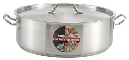 Winco 30 qt Stainless Steel Brazier with Lid | Made from extra-heavyweight 6mm thick 3003 aluminum, Great for Braising, Simmering, Batch Cooking and Restaurant Kitchens - size: 30 Quarts