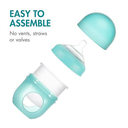 Boon Nursh Bottles - Silicone Baby Bottles Help Ease Colic Symptoms - Formula and Breast Milk Only Touch Food-Grade Silicone - Slow Flow - Blue - 4 Ounce - color: Blue, size: 4 Ounce (3 Count)