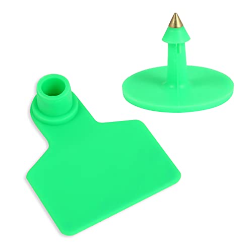 Blank Cattle Ear Tags - 100PCS Plastic Livestock Ear Tags Farm Animal Tags ID Tags Red Yellow Green Blue Orange Ear Tagger Cattle Ear Tags for Cow Cattle Sheep Goats Pigs Hogs Mark Label (Green) - style: Green