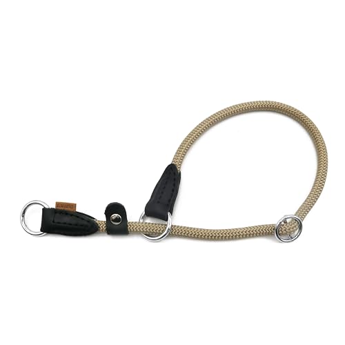 Braided Round Martingale Dog Collar, Training Collar with Slidable Stop Ring and Adjustable Stopper - Ideal for Medium Dogs (M(1/3") - 18" Long, Khaki) - color: Khaki, size: M(1/3") - 18" Long with stopper