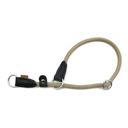 Braided Round Martingale Dog Collar, Training Collar with Slidable Stop Ring and Adjustable Stopper - Ideal for Medium Dogs (M(1/3") - 18" Long, Khaki) - color: Khaki, size: M(1/3") - 18" Long with stopper