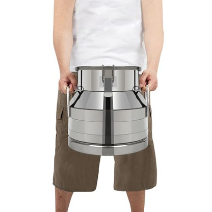 Milk Bucket 12L/3gal Stainless Steel Milk Transport Barrel with Lid, 12×11in Heavy Duty Milk Jugs with Three Buckles and Two Sturdy Handles for Oil, Milk, Coffee, Wine, Tea, Honey - size: 12L/3gal-12×11in