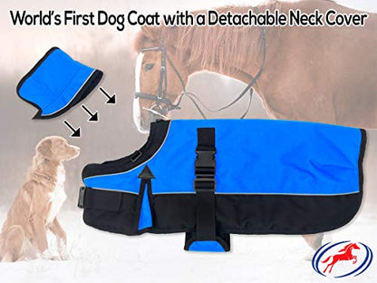 Derby Originals Safety Reflective 1200D Ripstop Waterproof Nylon Winter Dog Coat with Removable Neck Cover and Two Year Warranty - 220g Polyfil Insulation (22", Royal Blue/Black) - color: Electiric Blue/Black, size: 22"