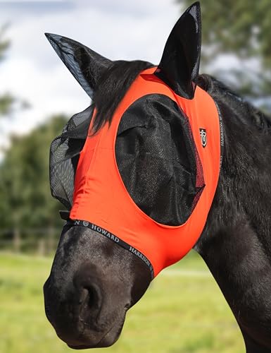 Harrison Howard Horse Fly Mask with Forelock Opening Stretch Breathable and Comfortable for Horses UV -Protection Orange L - color: Vitality Orange, size: L