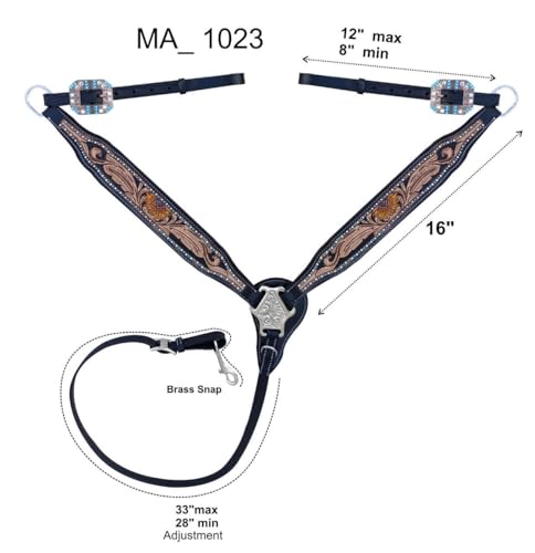 Majestic Ally Tooled Leather Western Headstall & Breast Collar Set – Handcrafted Leather, Classic Western Tack, Multiple Styles & Designs - style: 1018-BLK