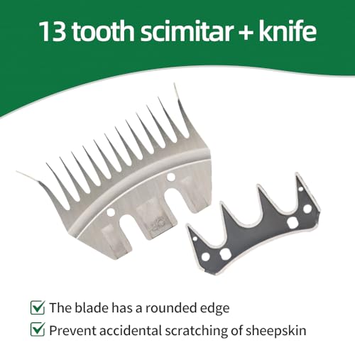 Sheep Shears Blades Curved Wool Shearing Comb and Cutter Blade Set for Alpaca Goats Wool Cutter Grooming Trimmer(13T Scimitar+Front Blade) - size: 13T scimitar+front blade