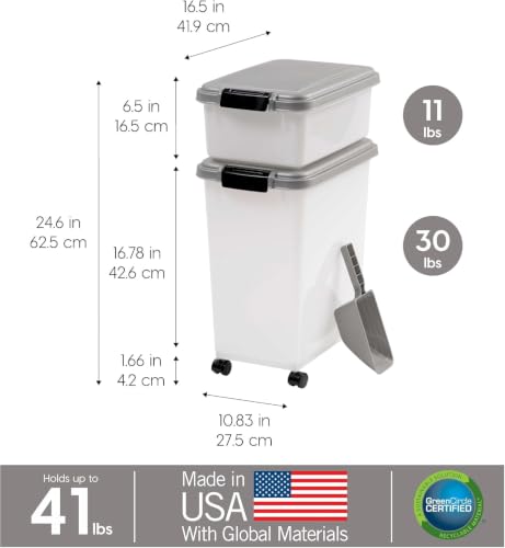 IRIS USA Dog Food Storage Container, Up to 30+11 lbs, Gray/Dark Gray - color: Silver