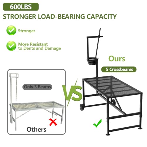 600 Lbs Goat Milking Stand with Wheels & Feeder, Adjustable Goat Stanchion - color: Black, size: With Wheels 47*23 Inch