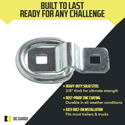 DC Cargo Mall 10 D-Ring Tie-Down Anchors, 3/8" Strong Steel D-Rings for Loads on RV Campers, Trucks, Trailers, Boats, Vans; Heavy Duty D-Ring Tie-Downs for Kayaks, Motorcycles, Deliveries, ATVs