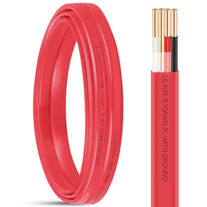 XMK NM-B 10/3 Wire with Ground,10/3 Electrical Wire 10 Gauge 3 Conductors - size: 10ft, style: 10 AWG-3 Conductor w/ Ground