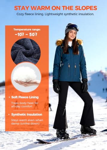 wantdo Women's Waterproof Ski Jacket Warm Fleece Lined Snow Winter Coat - color: Navy, size: Medium