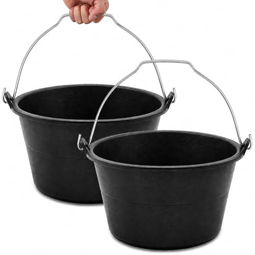 Sadnyy 2 Pcs Rubber Feeder Bucket, Quart Gallon Rubber Horse Feed Bucket with Handle Large Utility Feed Pan Dog Bowl Horse Feeder for Goats Horses Animal Feeding, Inches(11.5 x 6.3 Inches,Plain) - size: 11.5 x 6.3 Inches, style: Plain