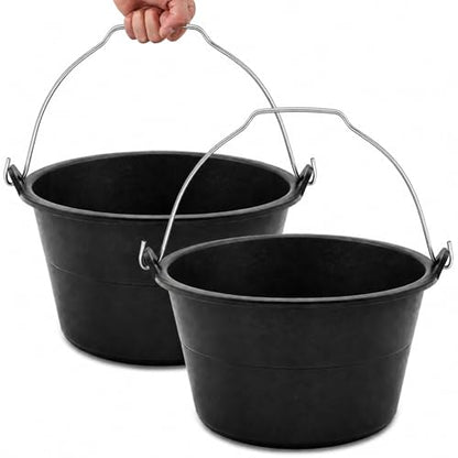 Sadnyy 2 Pcs Rubber Feeder Bucket, Quart Gallon Rubber Horse Feed Bucket with Handle Large Utility Feed Pan Dog Bowl Horse Feeder for Goats Horses Animal Feeding, Inches(11.5 x 6.3 Inches,Plain) - size: 11.5 x 6.3 Inches, style: Plain
