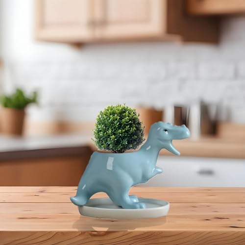Cute Ceramic Succulent T. Rex Garden Pots w/Pottery Quality Finish, Cute Planting Pot, Indoor Plant Pot for Flowers & Herbs，Home Desktop Office Windowsill Decoration Gift. - color: Blue
