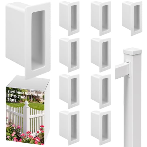 10 Pcs Vinyl Fence Gate Socket 1.5x5.5, White Rail Brackets | Durable PVC Pocket Rail Connectors for Privacy Fence Repair Rails Easy Outdoor Installation, Secure Gate Hardware