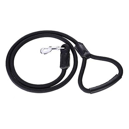 Mile High Life Dog Leash with Genuine Leather-Wrapped Ends/Handle, 4/5/6FT - color: Black, size: 48 Inch-1/2"