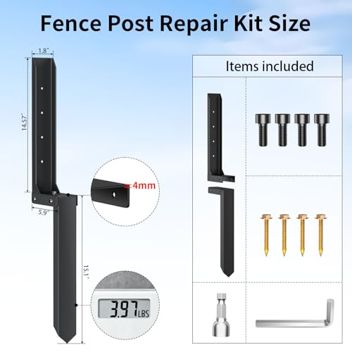 Fence Post Repair Kit, H-Shaped Anchor Spike for Tilted Wood Post