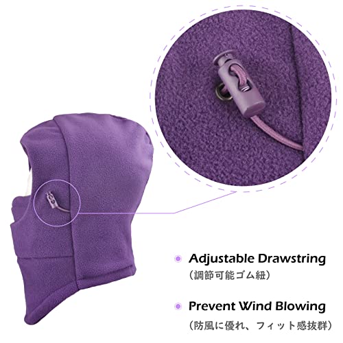 TRIWONDER Kids Winter Hats Balaclava Ski Mask for Boys Girls Toddlers Windproof Adjustable Cold Weather Face Mask Neck Warmer - color: Navy Purple