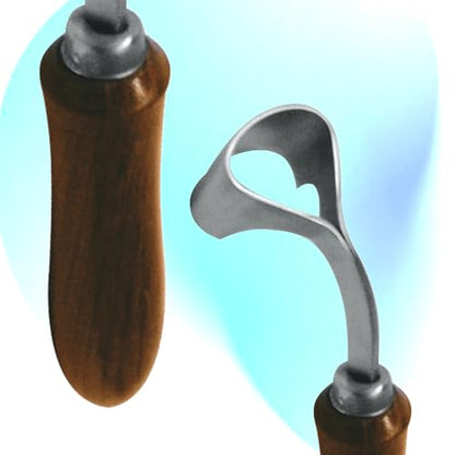 7 Inch Swiss Hoof Knife Double Edged – Stainless Steel Curved Blade Farrier Tool with Round Wooden Grip, Multipurpose Hoof Trimming Knife for Livestock. (Right Hand) - style: Swiss Hoof Knife