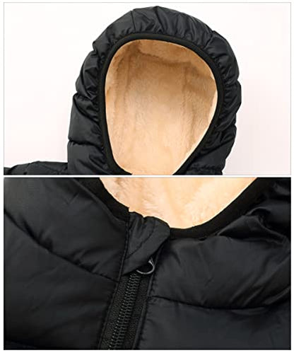 Happy Cherry Boys Girls Winter Thick Jacket Warm Fleece Fur Lining Zipper Hooded Windproof Coat Outwear for 1-7 Years - color: Black, size: 5-7 Years