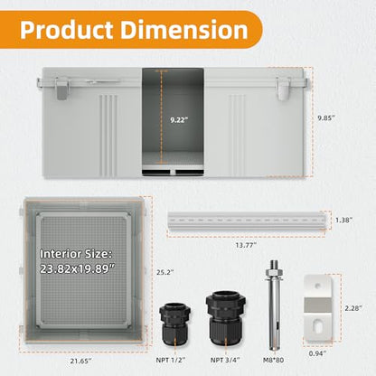 Joinfworld Outdoor Electrical Box 24.8"x20.9"x9.8" Weatherproof IP67 | Weatherproof ABS Junction Box with Stainless Steel Buckles. Ideal for Factories, Outdoor Construction & Home DIY - size: 24.8"x20.9"x9.8"