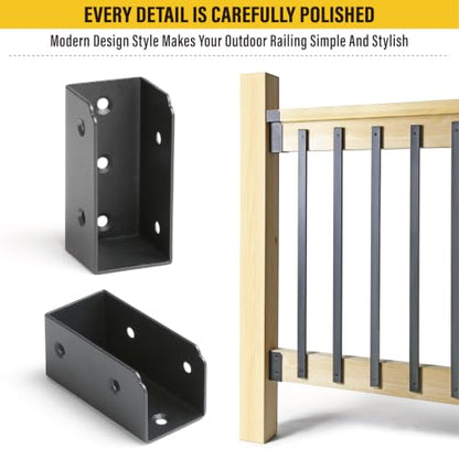 8Pcs Stainless Steels Deck Railing Bracket Connectors, for 2x4 (Actually 1 ½" x 3 ½") Wood Deck Railing Post to handrail Connection (Matte Black) - size: Parallel 0°